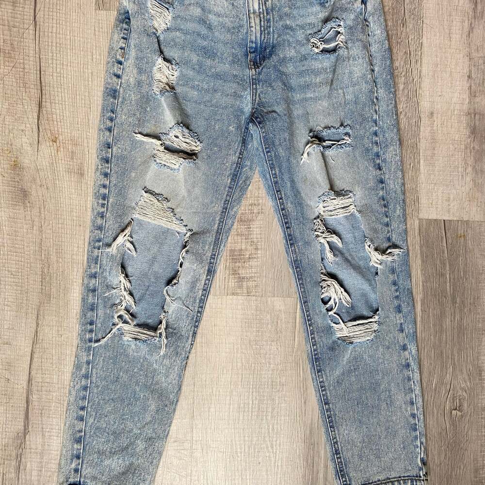 Refuge Denim Mom Relaxed High Rise Jeans Women's Blue Distressed Acid Wash